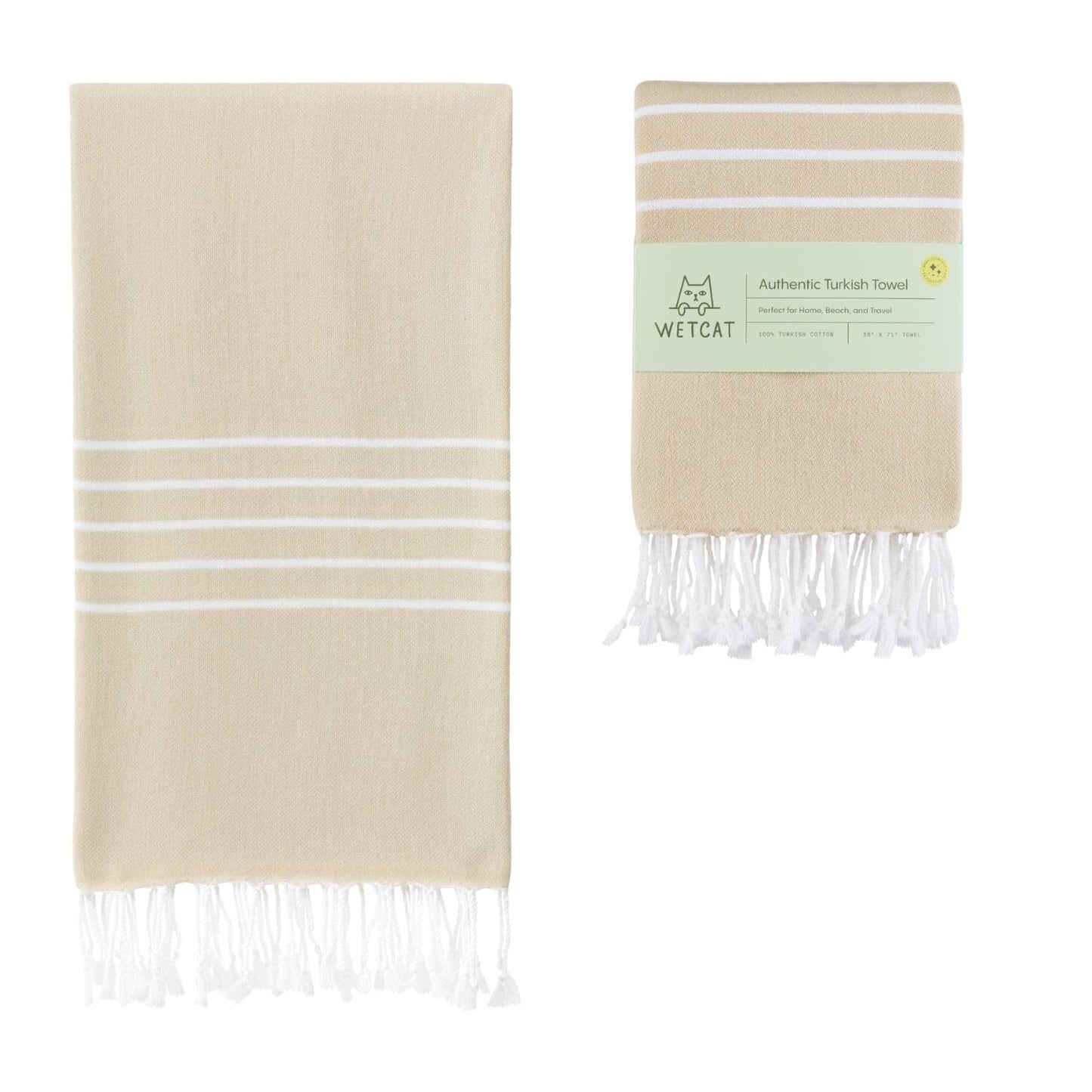 WETCAT Turkish Beach Towel Oversized (38"x71") 100% Turkish Cotton, Made in Turkey - Sand Free, Extra Large, Ultra Soft, Quick Drying