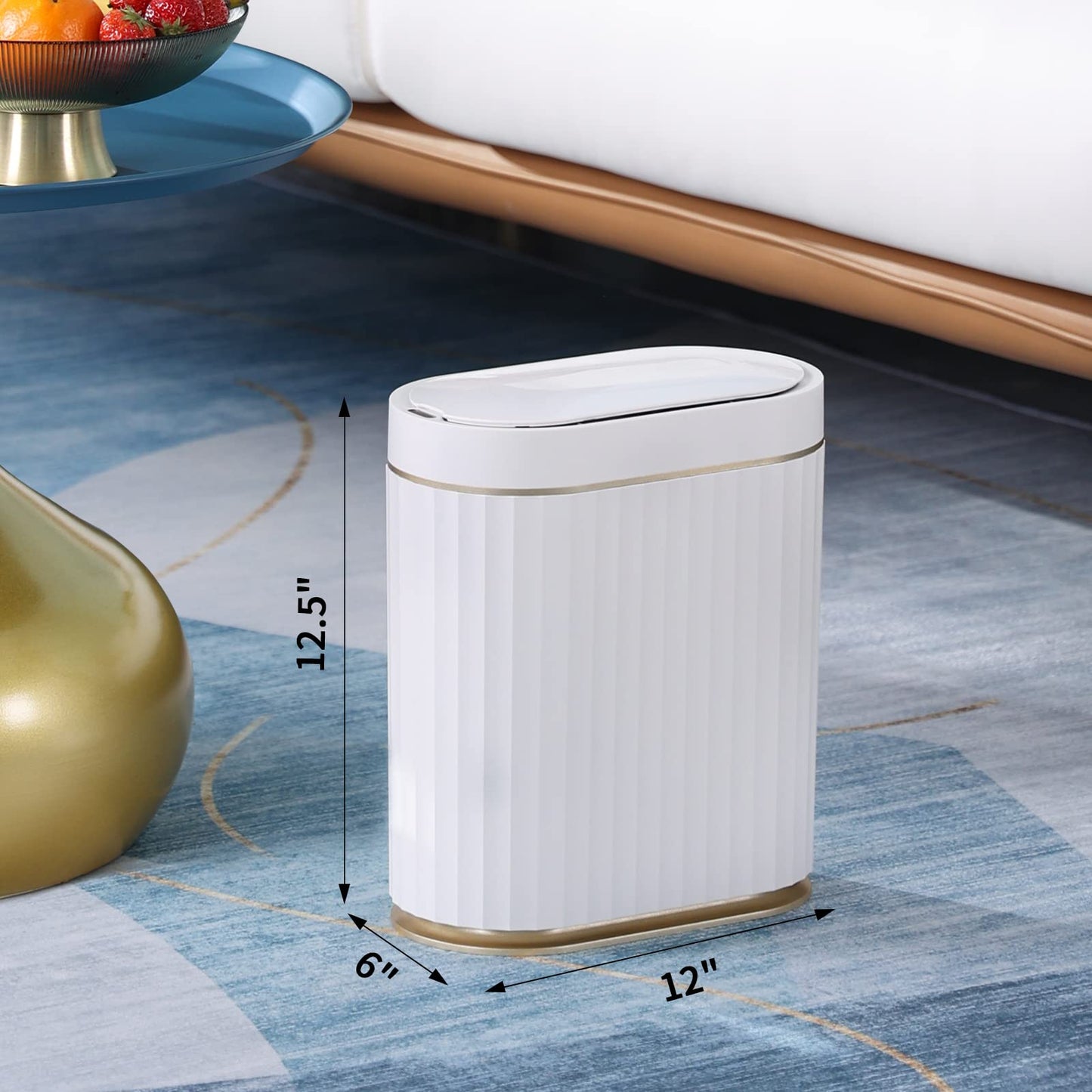 ELPHECO Bathroom Bin with Lid - Waterproof Automatic Trash Can, 2 Gallon Slimline Smart Wastebasket, 9L Narrow Motion Sensor Garbage Bin for Bedroom