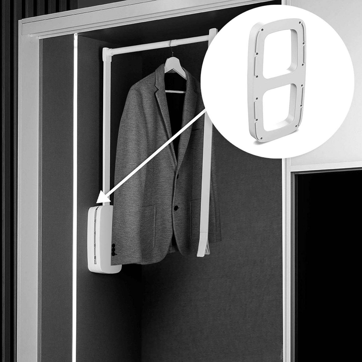 Emuca - Lateral assembly supplement for pull down hanging rail, Side supplement for pull down wardrobe rail lift, plastic, titanium color, Set of 2