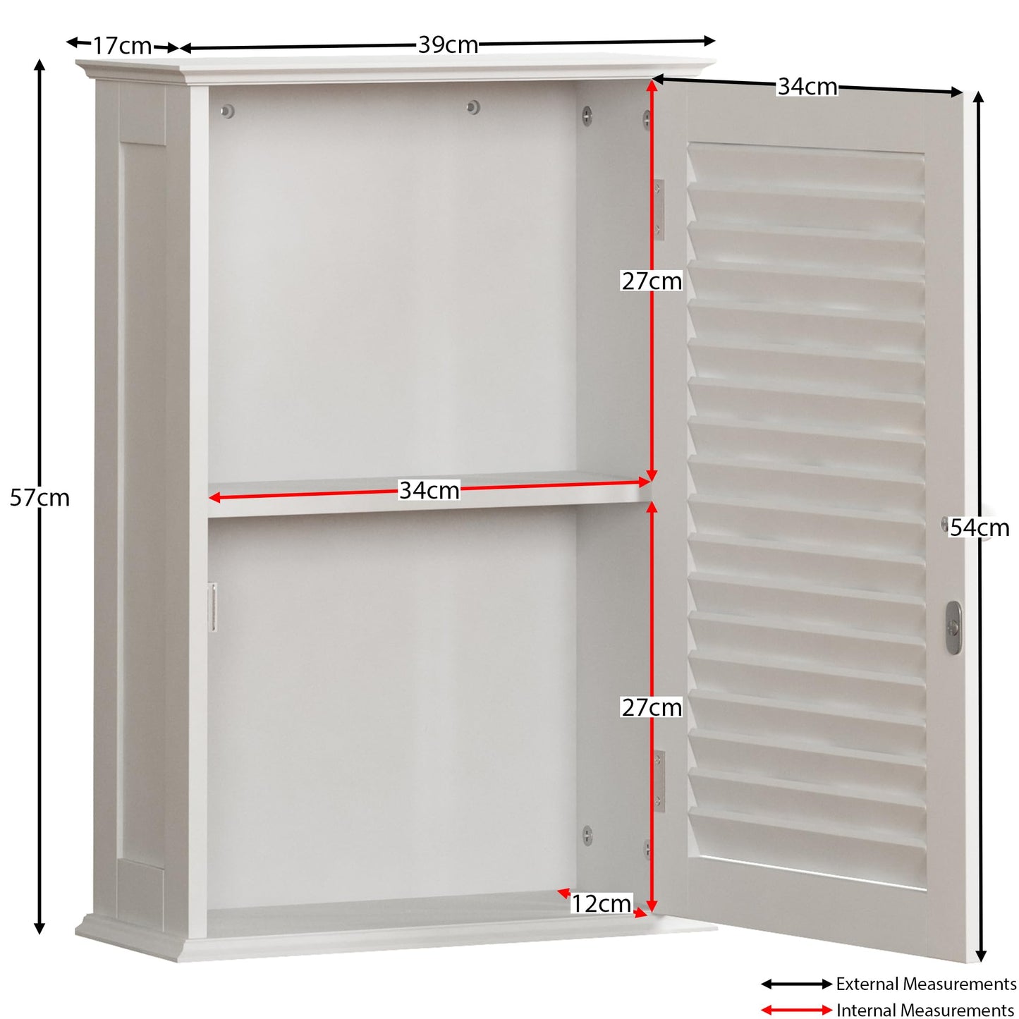 Bath Vida Bathroom Cabinet Single Door Shutter Wall Mounted Storage, White