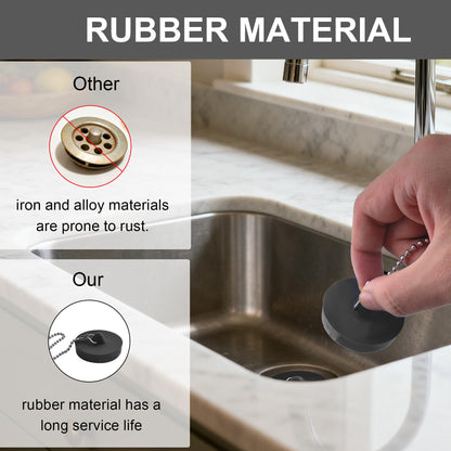 SZWLJ 4PCS1.77in*2 & 1.85in*2 Black Sink Plug, Rubber Bath Plug and Chain