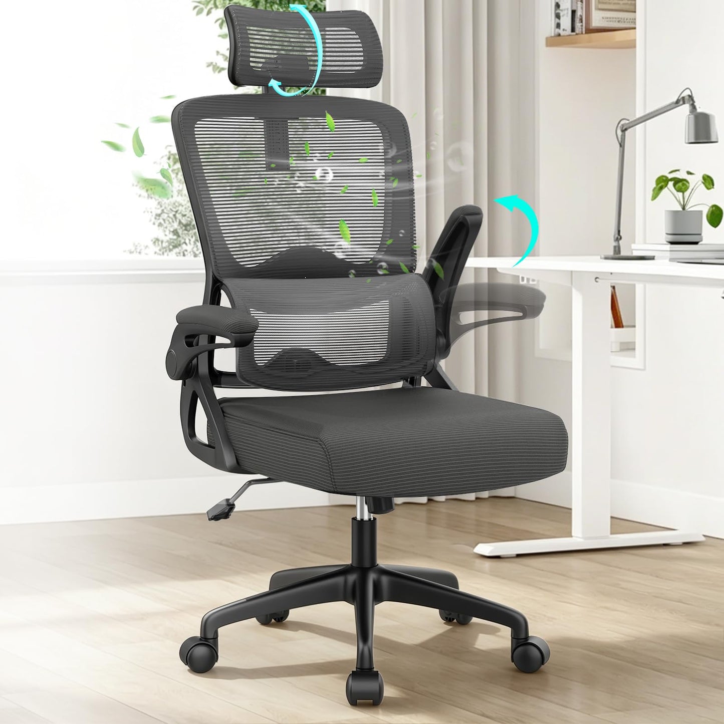 YONISEE Office Chair, Ergonomic Desk Chair -Dual Backrest Design with 2D Lumbar Support & Adjustable Headrest. Swivel Computer Chair with Flip-up