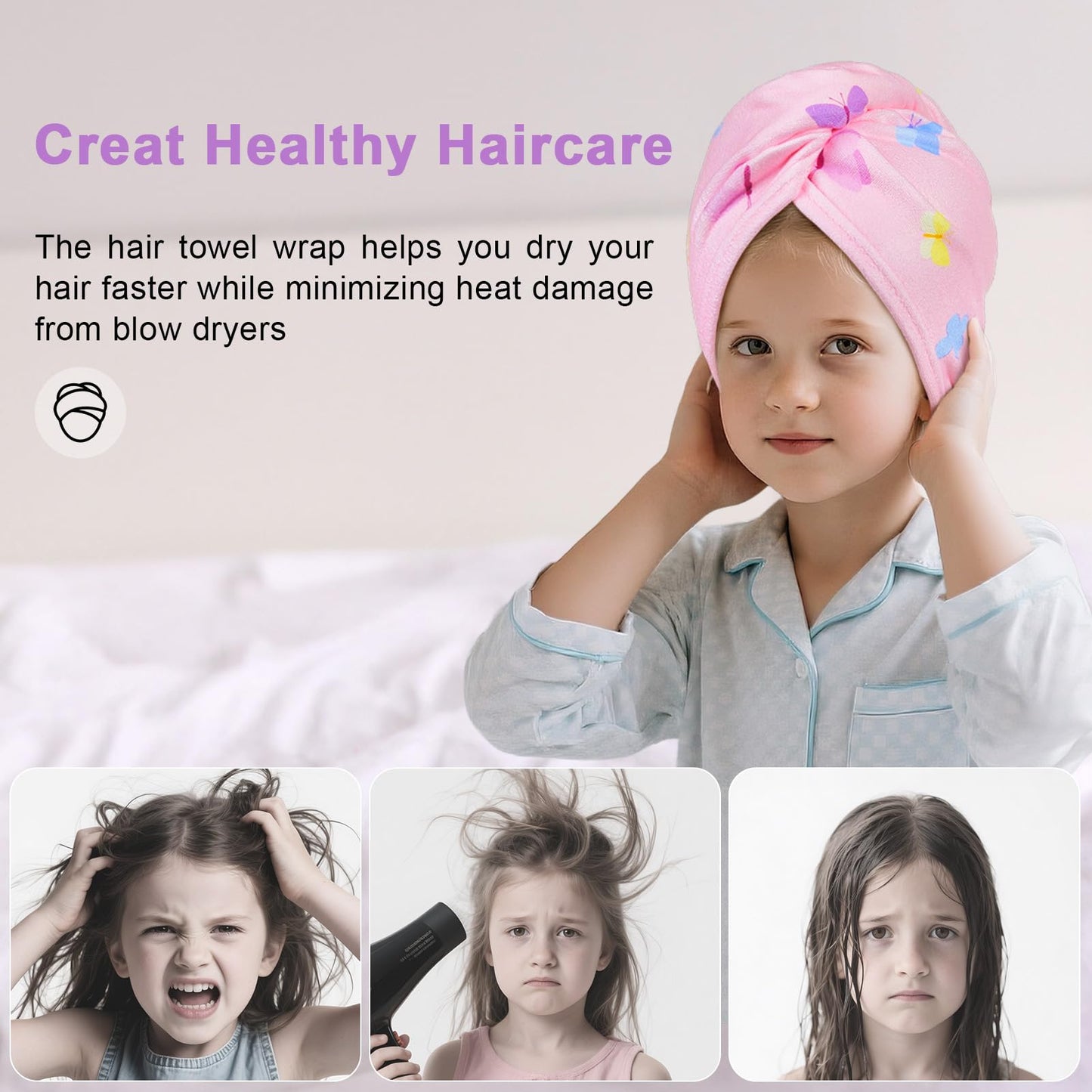 Unicorn Castle 2 Pack Kids Microfibre Hair Towel Wrap, Absorbent