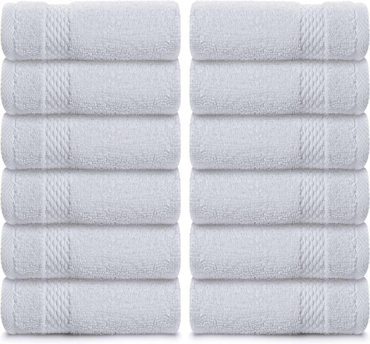 White Classic Luxury Cotton 12 Pc Flannel Set, Hotel Style Small Bath Towel Face Cloth 33x33 cm, Soft Plush White Flannels Pack of 12