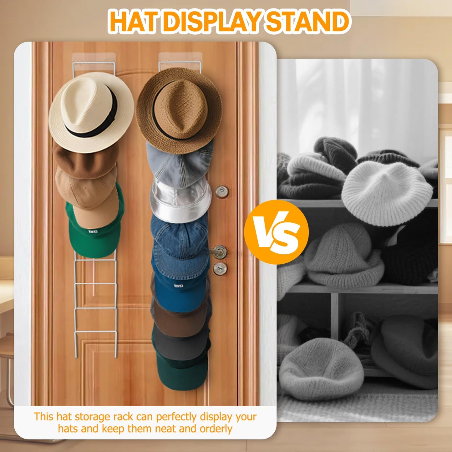 Jcocylse Set of 12 Cap Holders with 2 Hooks - Cap Holder Wall for Baseball Caps, Scarves & Wigs - Multifunctional for Door, Cupboard & Wall