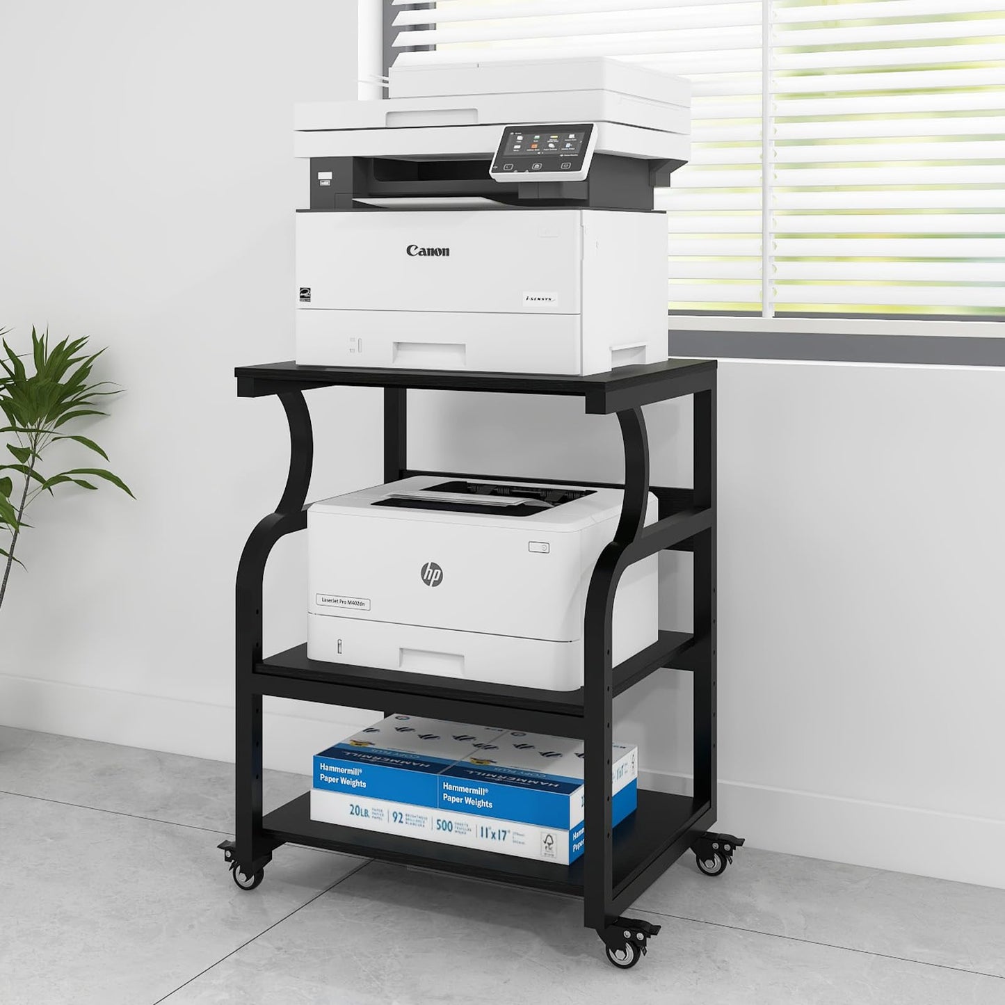 PUNCIA 3-Tier Movable Printer Stand Table with Storage for Home Office