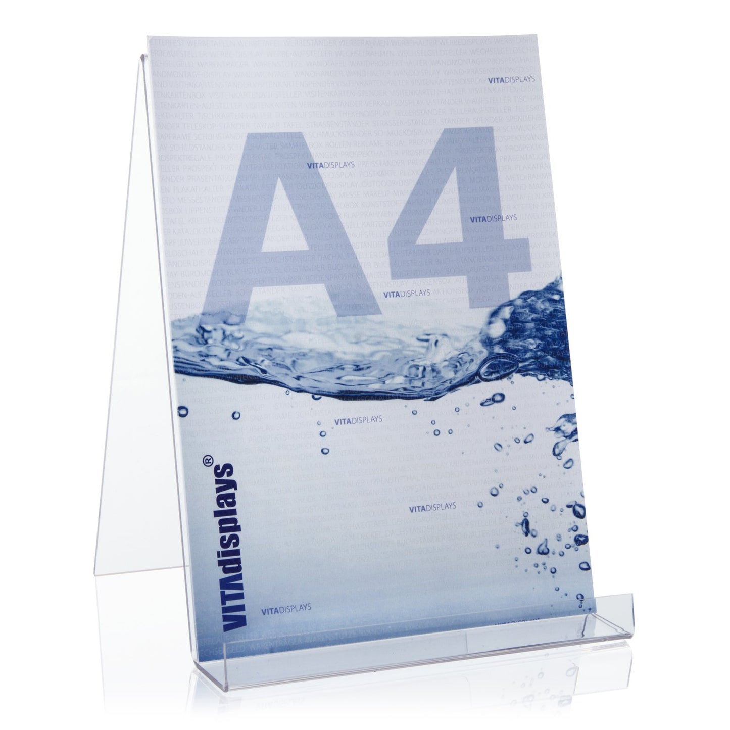 VITAdisplays® DIN A4 book stand/bookend/accountant as a product carrier made from original Plexiglas®.