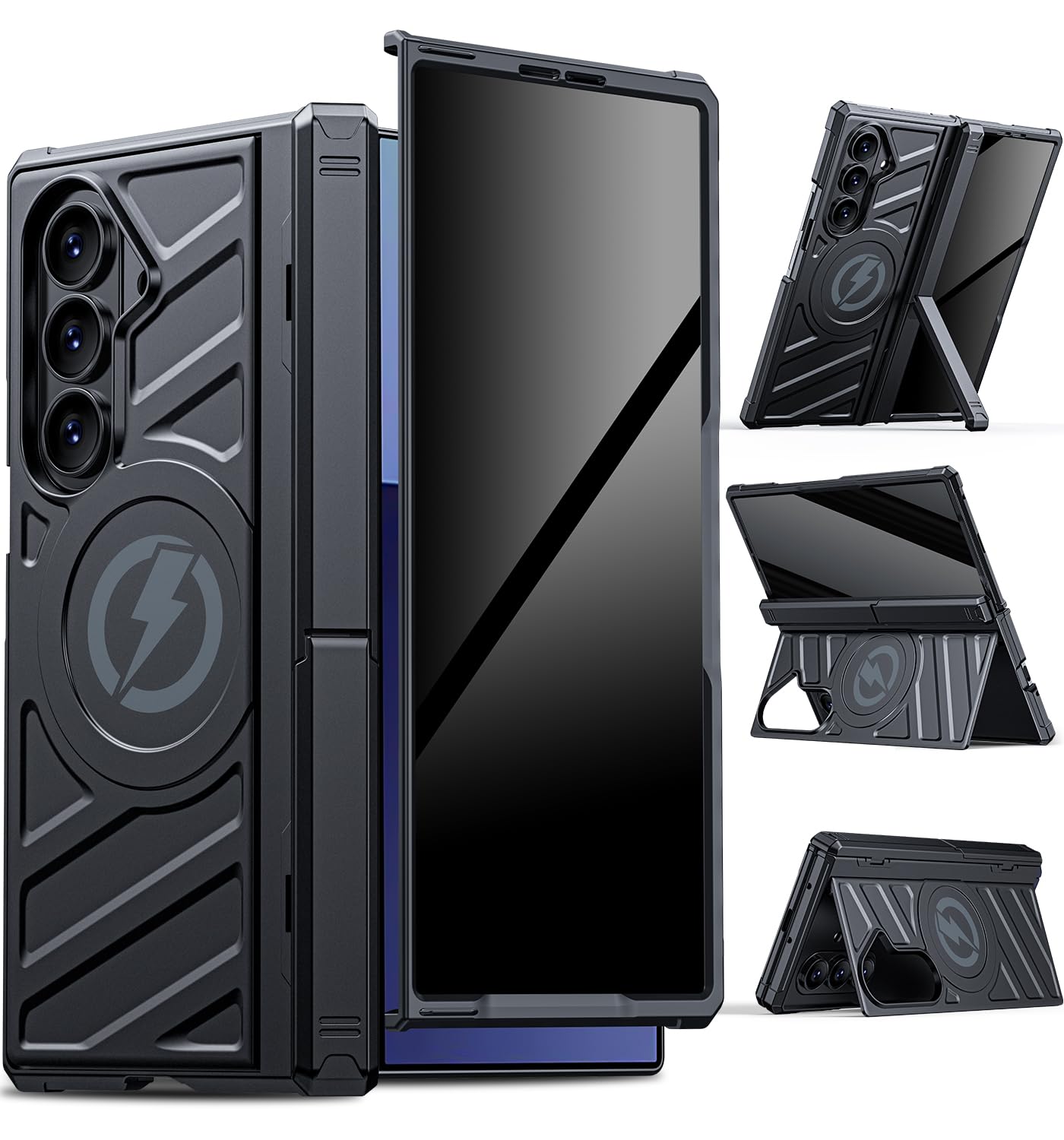 LEIAU Magnetic for Galaxy Z-Fold-7 Case: Heavy Duty Armor Case[Compatible with MagSafe][Privacy Screen Protector][Hinge Protection][Dual Kickstand]