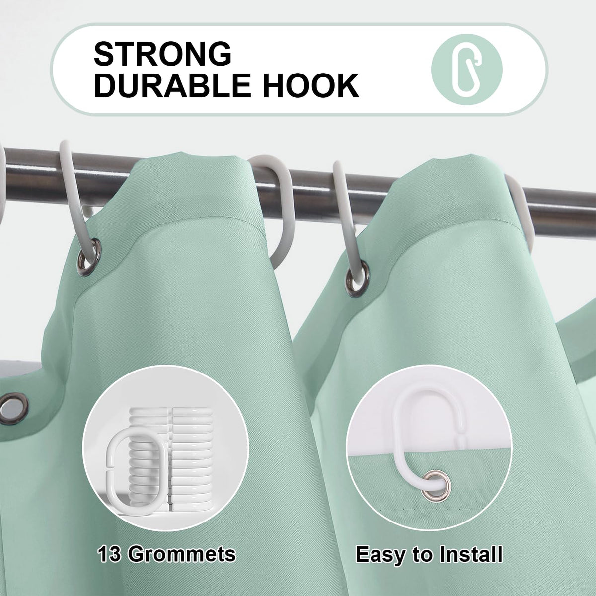 LUKDUNG 200 x 200 cm Polyester Textile Shower Curtain Anti-Mould for Bathroom, Curtain for Bathtub Shower Made of Fabric Waterproof Washable Shower