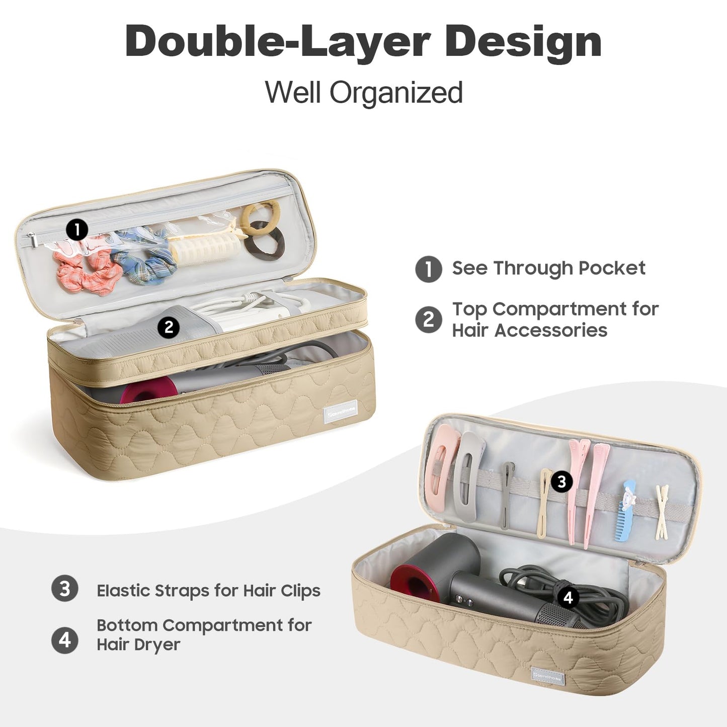 Double Layer Travel Carrying Case Hair Dryer Bag Travel Storage Bag