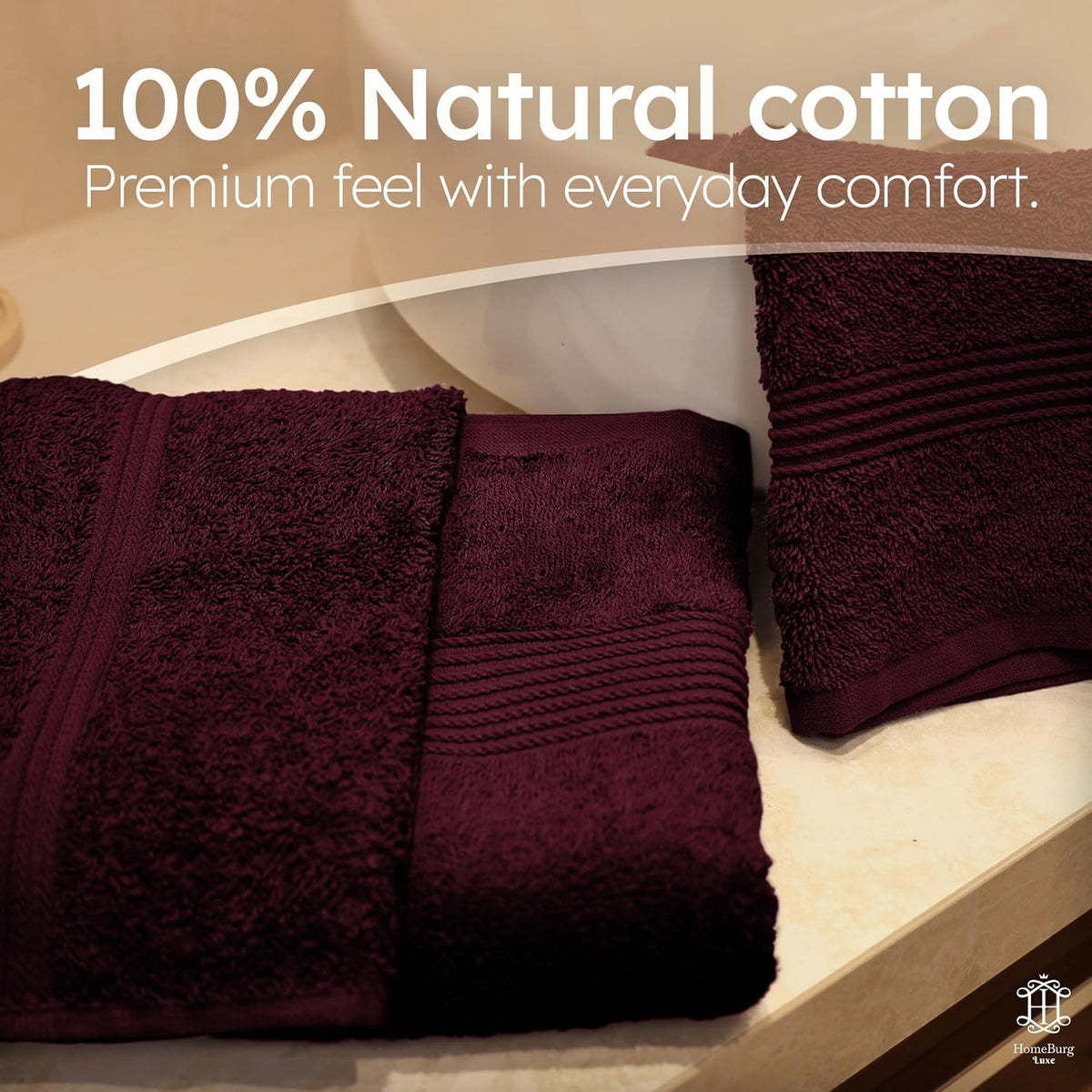 HomeBurg Luxe Set – Washcloths 30 x 30cm, Hand Towels 40 x 70cm & Bath Towels 65 x 137 cm – 100% Cotton, Soft, Absorbent, Easy Care, Versatile