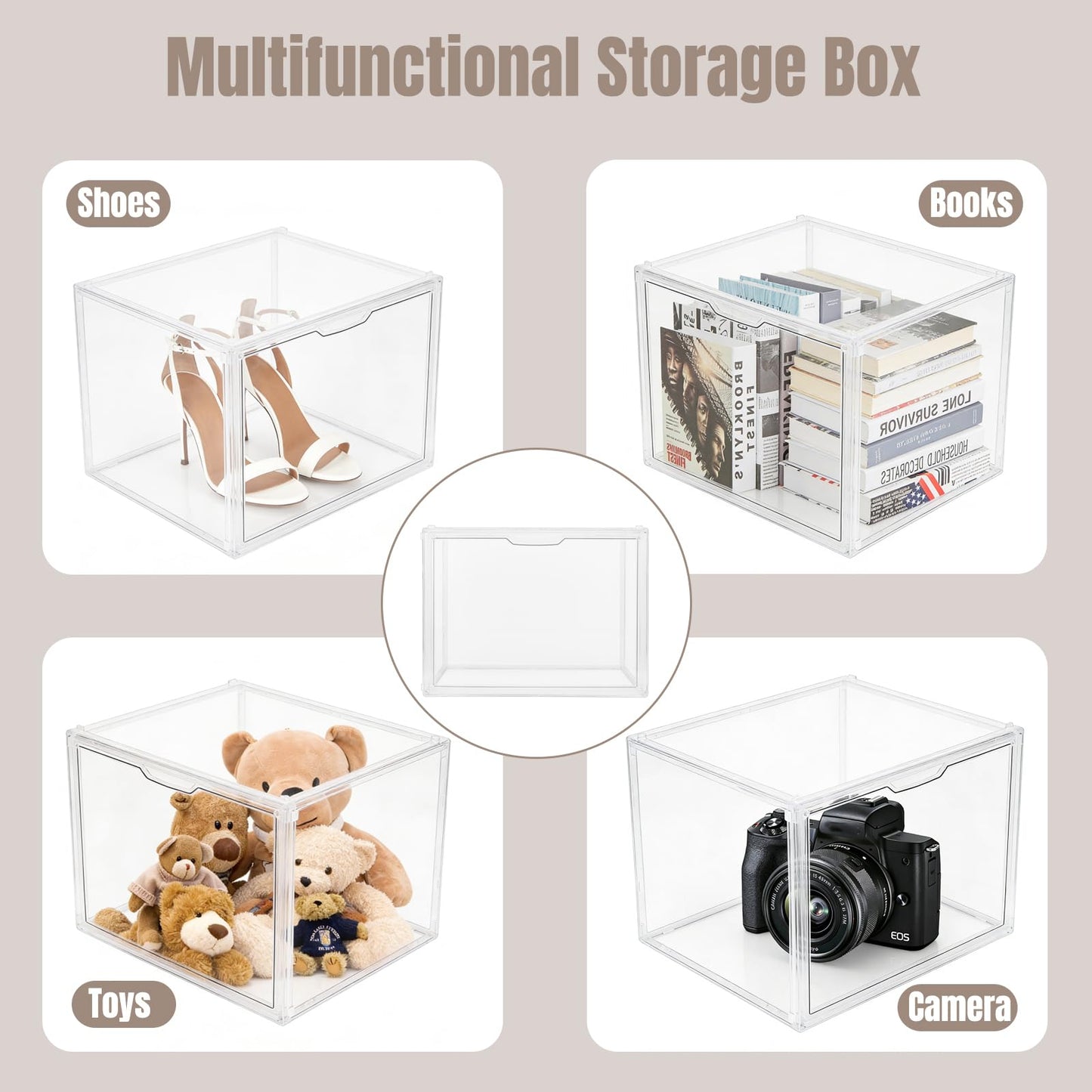 Cutora 6Pack Purse Organizer for Closet Clear Acrylic Display Case Handbag Storage Organizer Box with Magnetic Door Stackable Storage Bins with