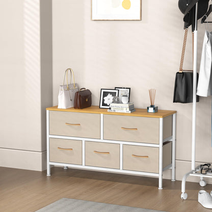 Feonase Bedroom Chest of Drawers, 5 Fabric Drawers Dresser with Metal Frame and MDF Top Board, Modern Storage Unit for Bedroom Living room, Entryway