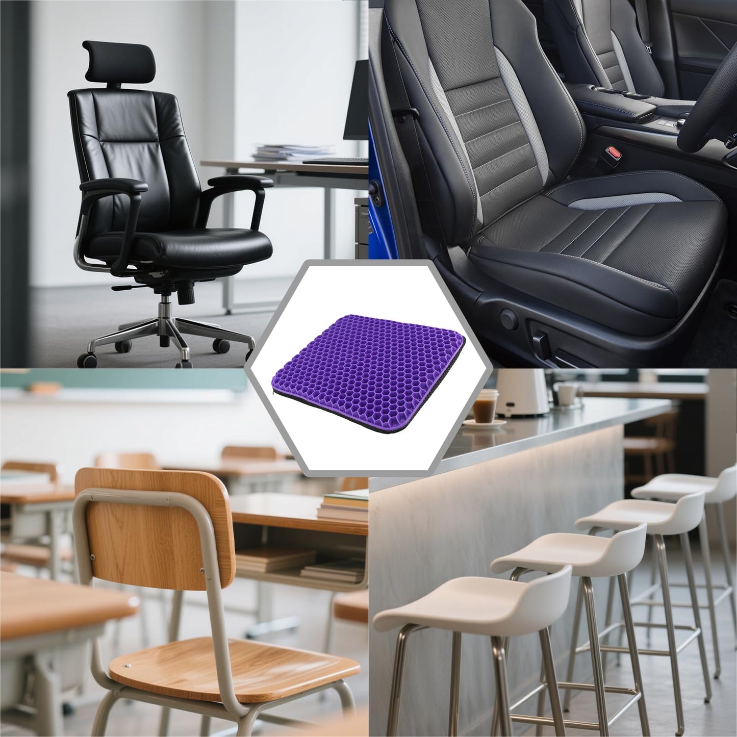 MAKTSAM 2 PCS 43 x 36cm Gel Seat Cushion,Honeycomb Soft Sitting Cushion with Non Slip Cloth Cover for Office, Home, Car, Wheelchair, Puple