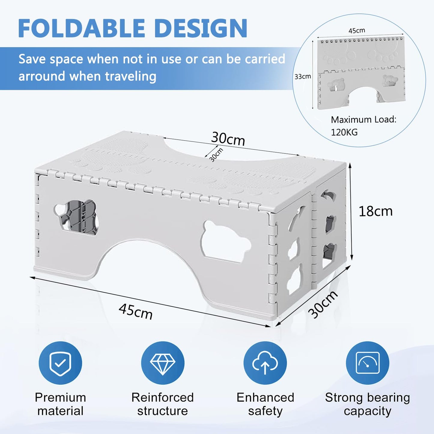 Foldable Toilet Stool for Adults And Kids,7 Inch Healthy Squatting Posture Toilet Poop Stool,Easy to Storage Anti-Slip Bathroom Step Stool