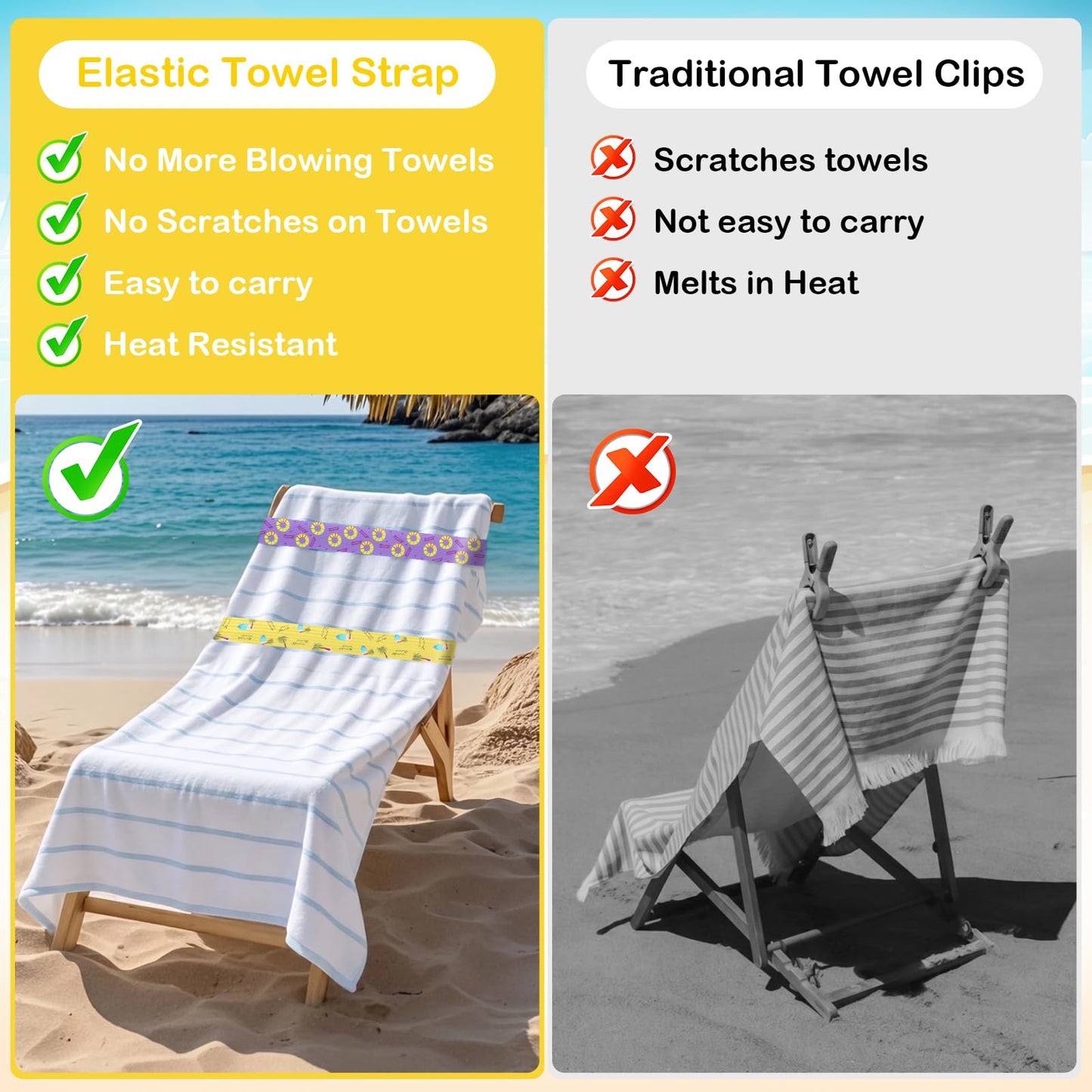 8 Pack Towel Bands for Sun Loungers & Beach Chairs - Windproof & Non-Slip