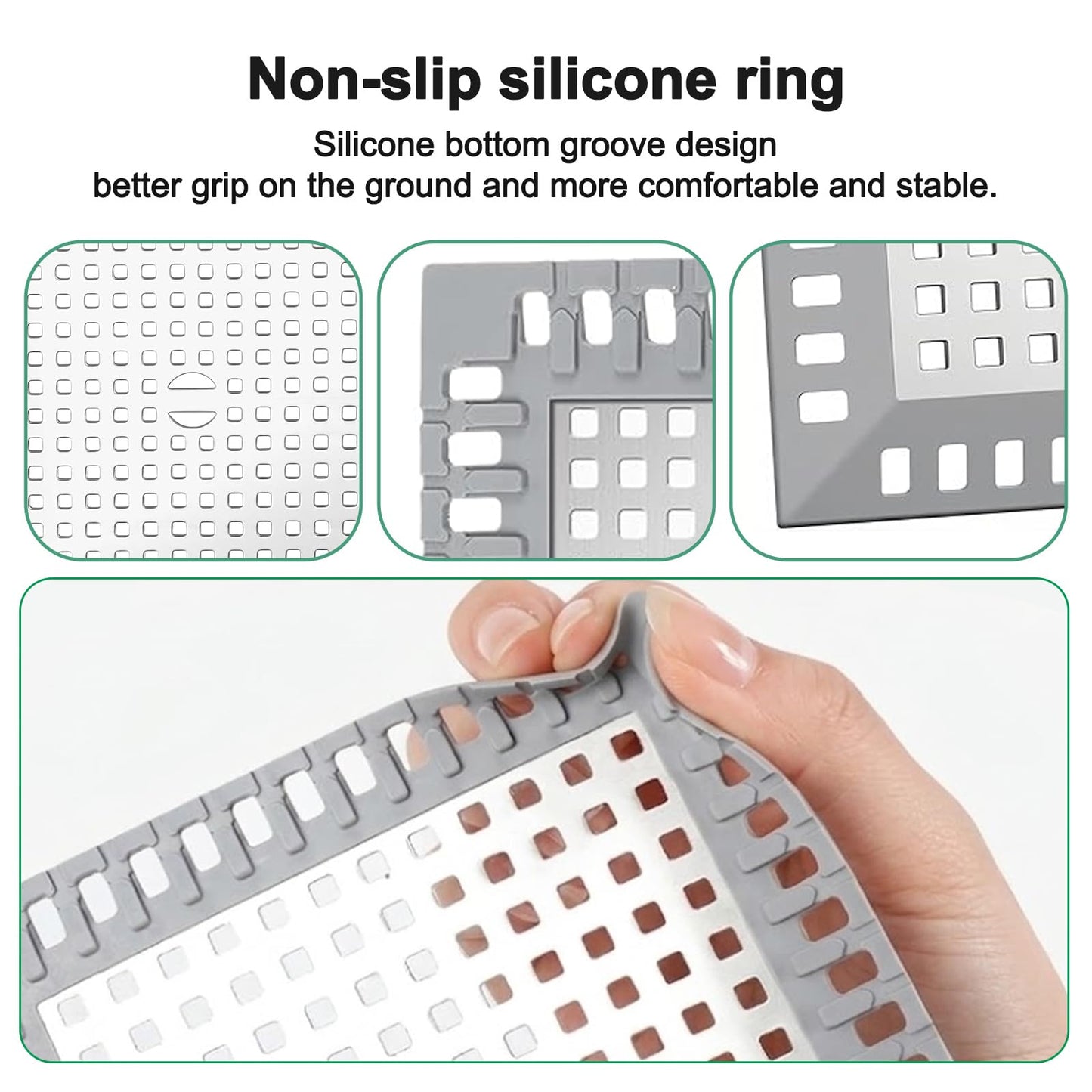 Shower Drain Cover Hair Catcher Square 12.3cm, 304 Stainless Steel Drain Protector with Silicone Edge, Prevents Clogged Drains