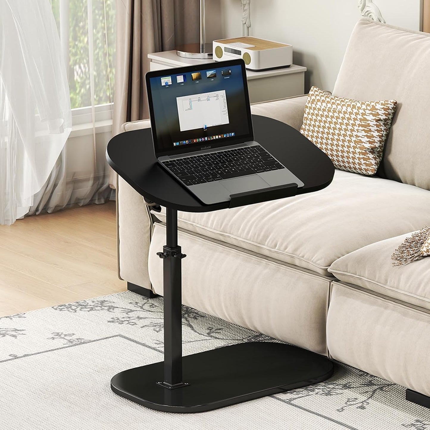 Kiss Me C Shaped Side Table, 360° Swivel End Table, Laptop Desk Black