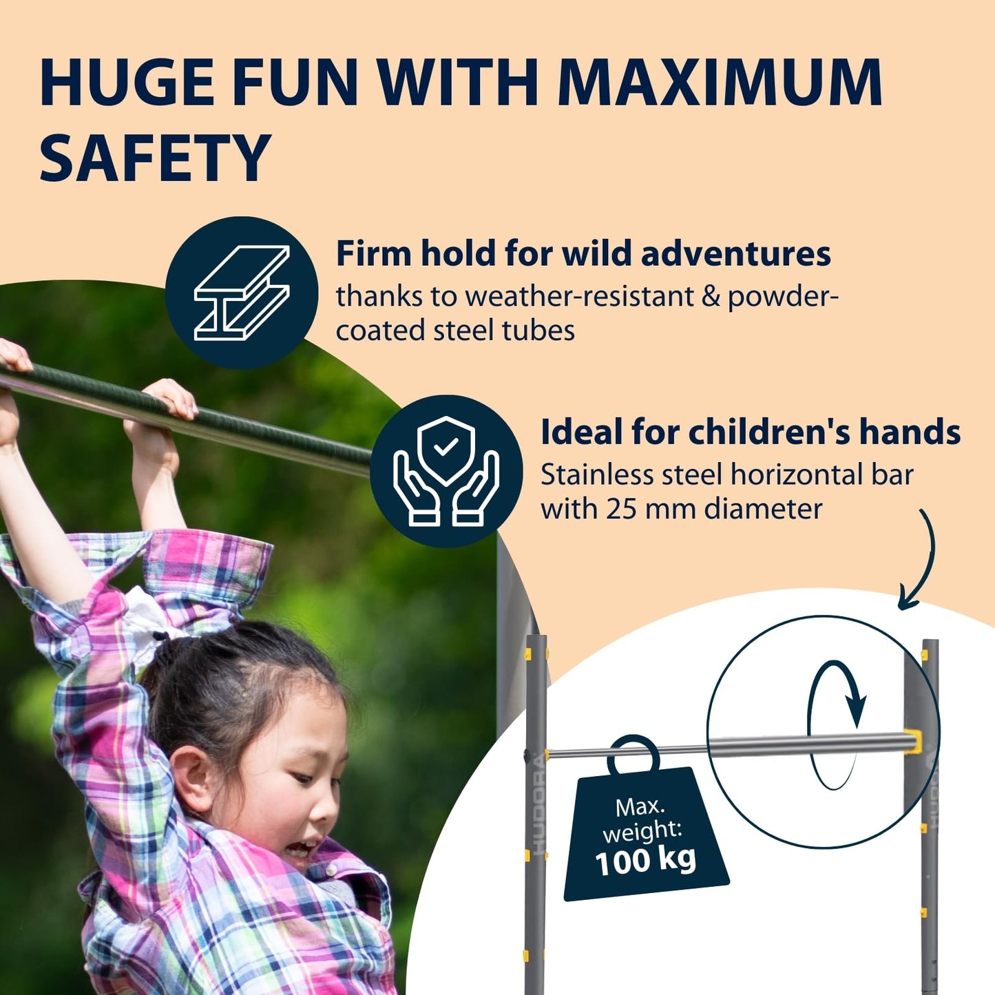 HUDORA Gymnastics Bar Fabian Standard/Pro - Single/double gymnastics bar for children & adults - 4 level height-adjustable gymnastics bar - Sturdy