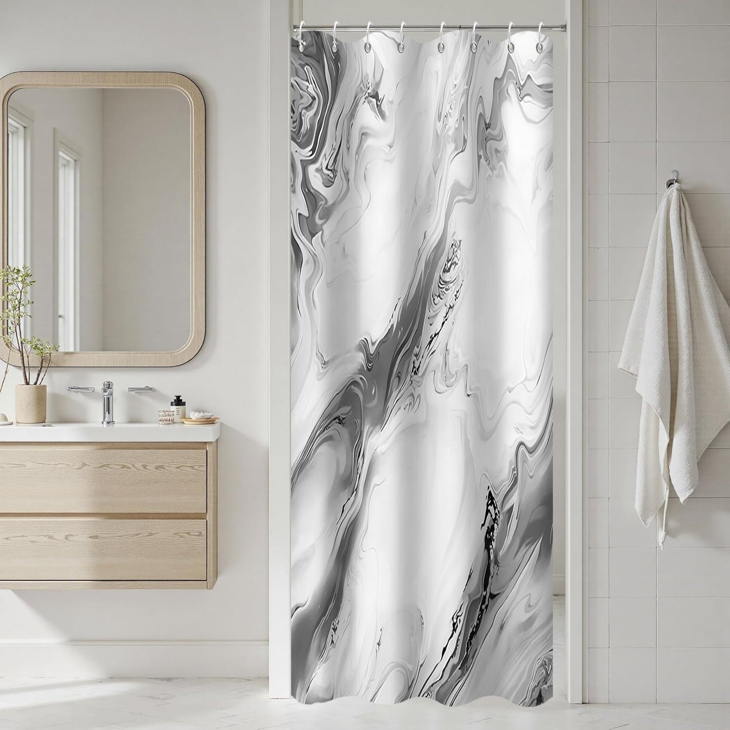 GCIREC Shower Curtain, 120x200cm, Gray Modern Abstract Art Watercolor Marble Gradient Waterproof Fabric Machine Washable Bathroom Curtain with Hooks