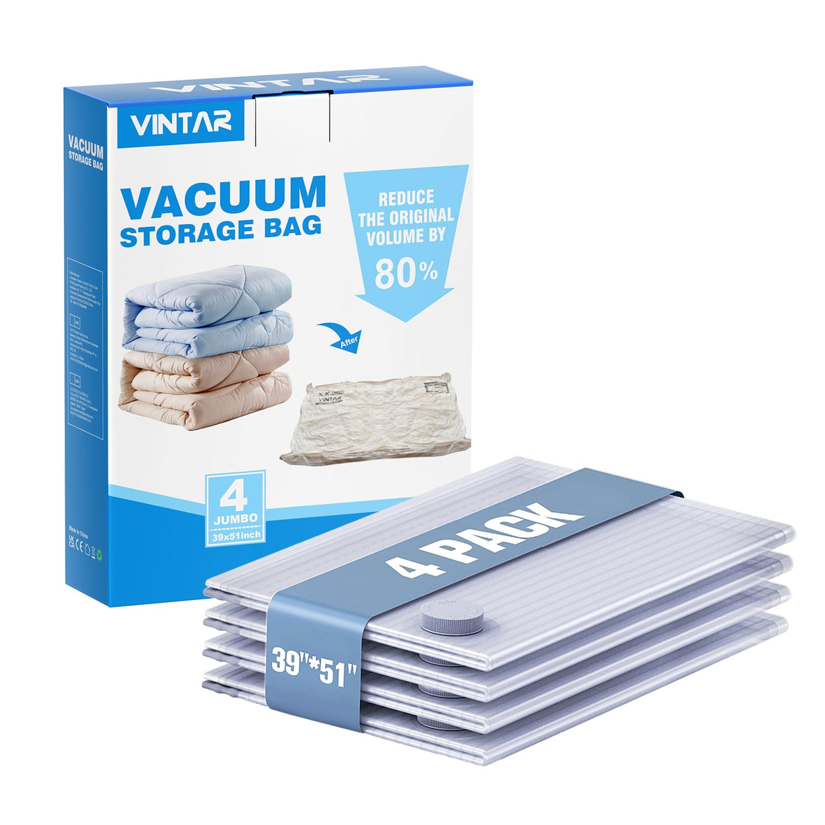 VINTAR Extra Large Vacuum Storage Bags, 4 Pack 100x130cm