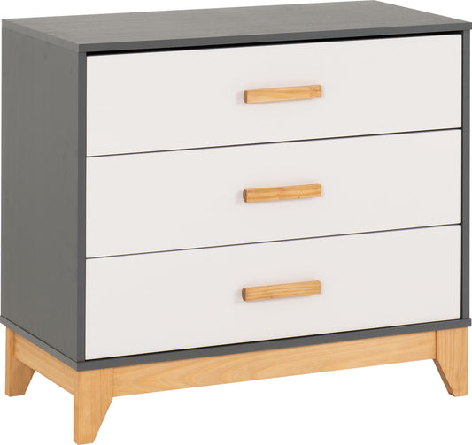 Seconique Cleveland 3 Drawer Chest in White/Grey Metal Effect
