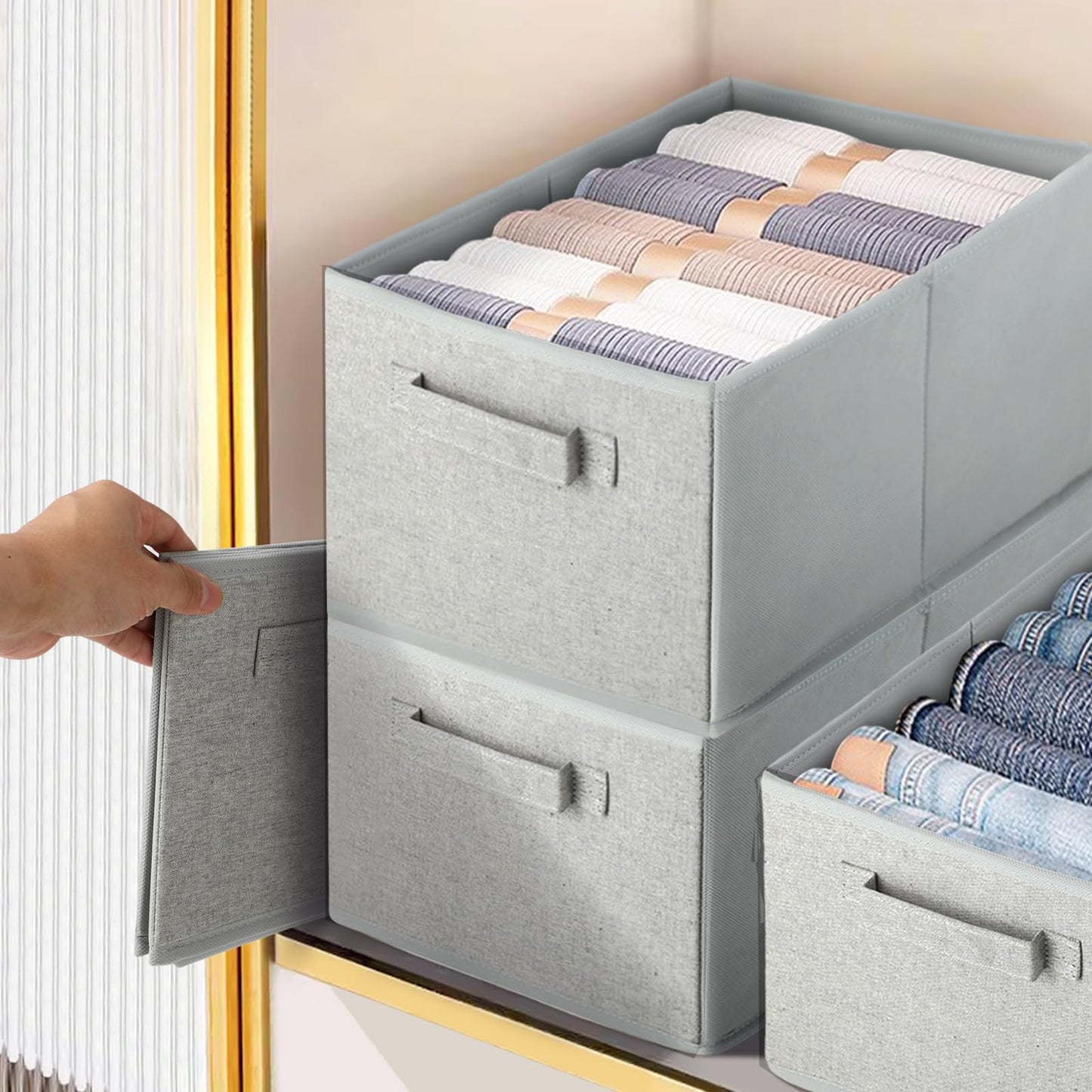 JAKAGO Foldable Wardrobe Fabric Storage Boxes 4 Pack, 39 x 29 x 20 cm