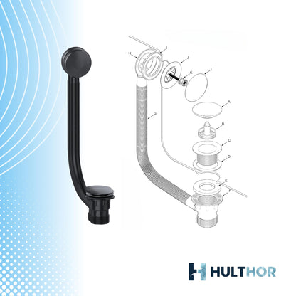 Hulthor Bath Waste & Overflow Kit – Universal 1.5" Click Clack Plug Set with Pop-Up Mechanism – Compatible with Standard UK Bathtubs Black