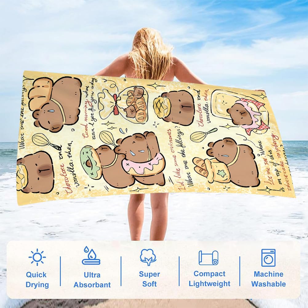 Spiritzohic Capybara Beach Towels, Capybara Bath Towels Swimming Towel Quick Dry Microfibre Towel Sandproof Beachs BathTowels for Travel, Holiday