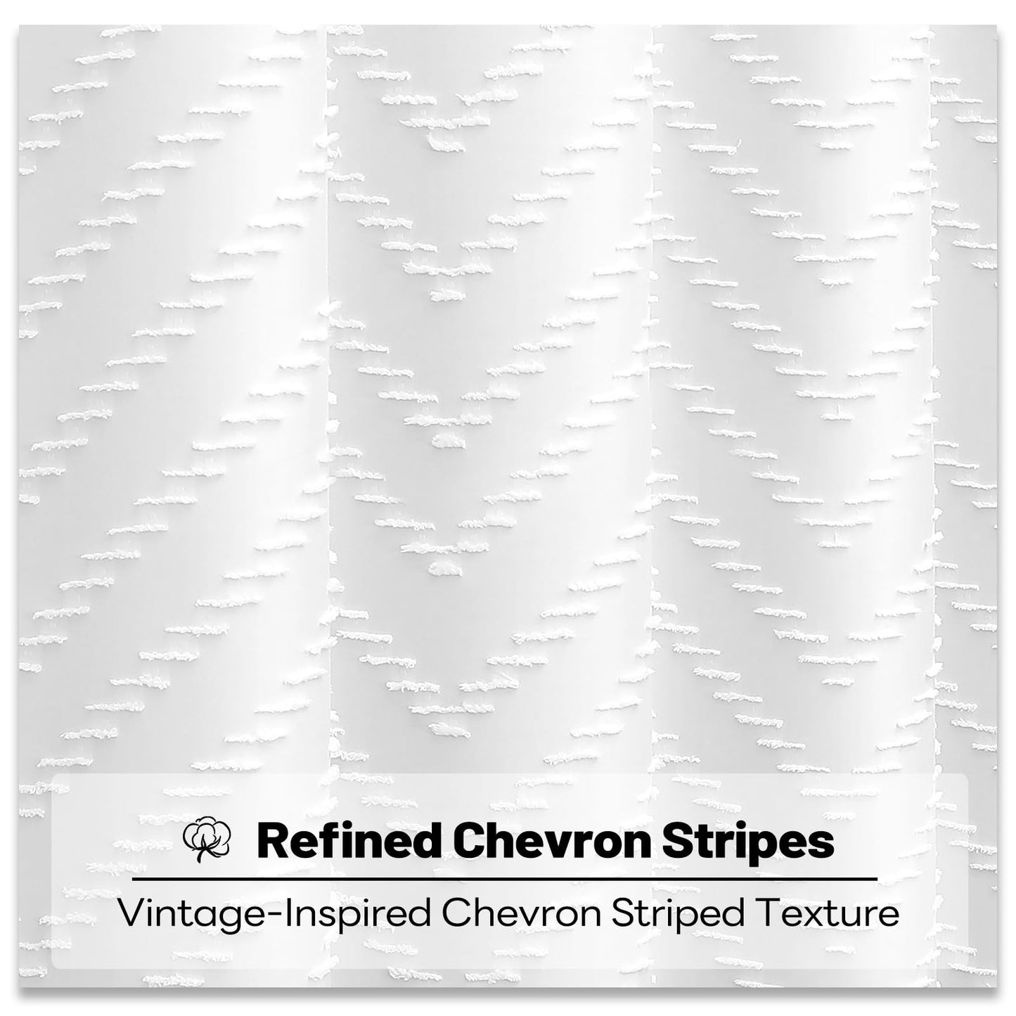 BTTN Narrow Boho Tufted Chevron Shower Curtain, Waterproof, 92x186cm, White