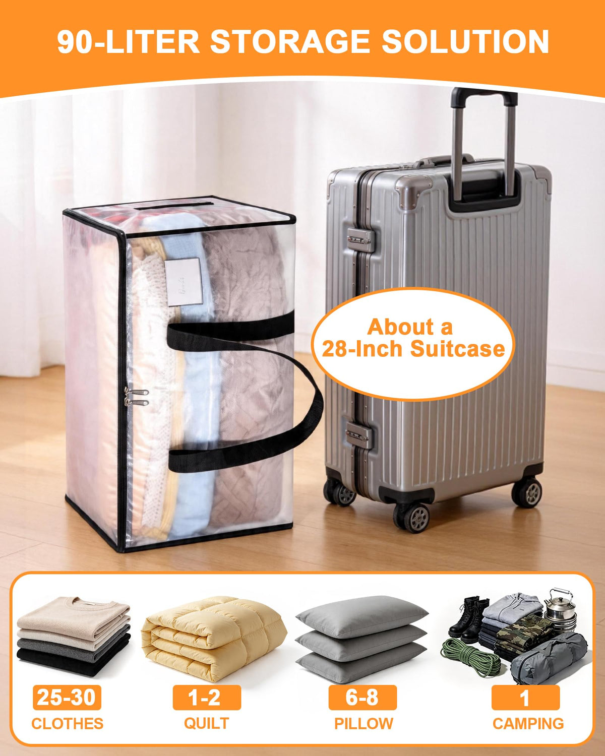 Acual 4 PCS 90L Clear Clothes Storage Bags, Heavy Duty Moving Bags
