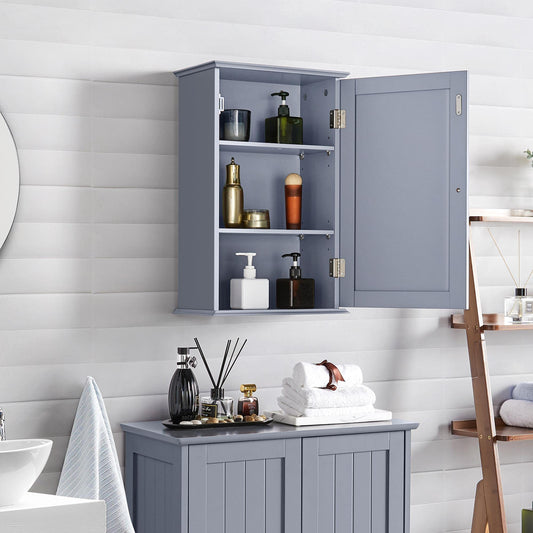 Yaheetech Bathroom Wall Cabinet with 3-Height Adjustable Shelf, 1 Door, Grey