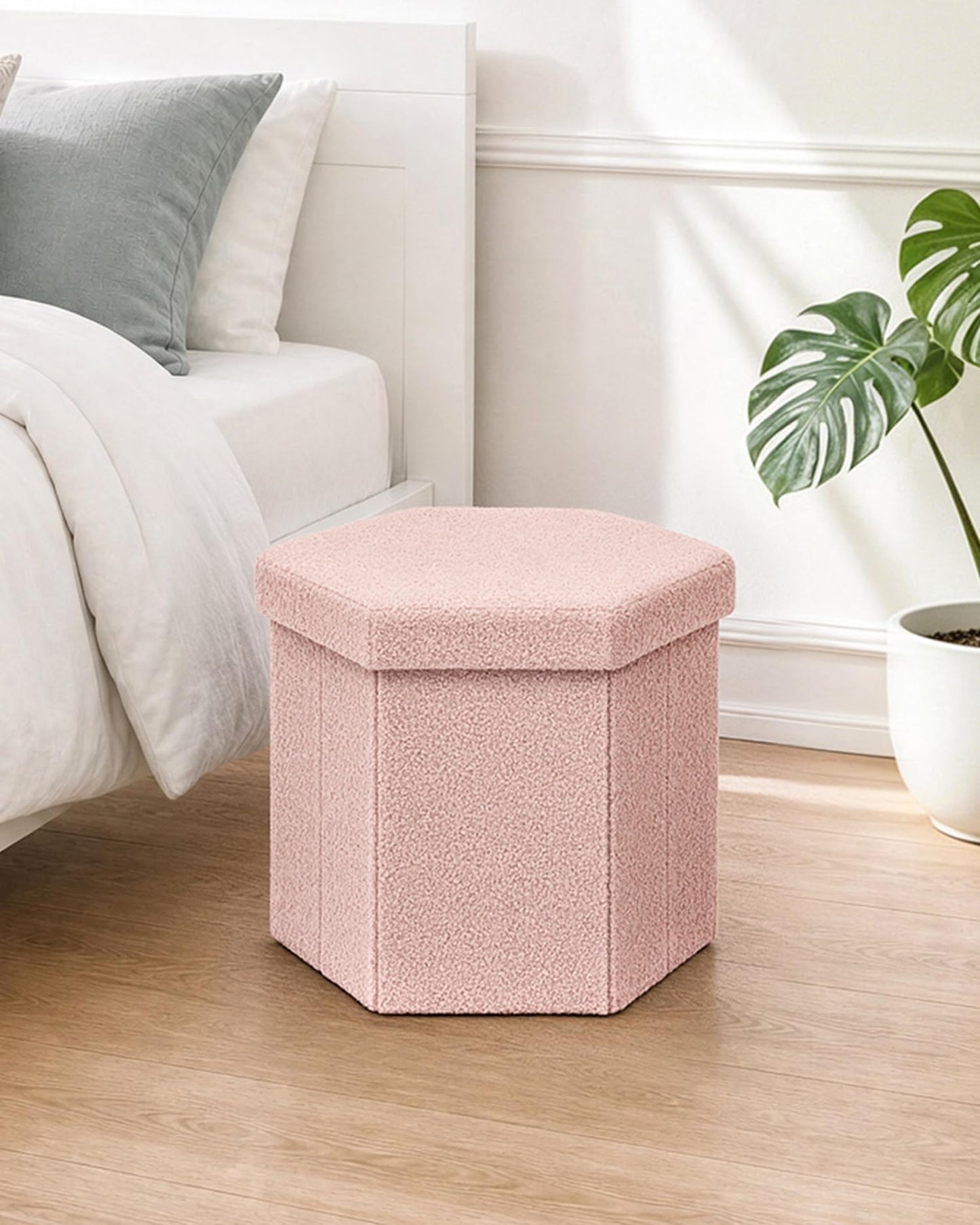 Bonlife Folding Storage Ottoman Hexagonal, Footrest with Toy Ches Box, 43cm