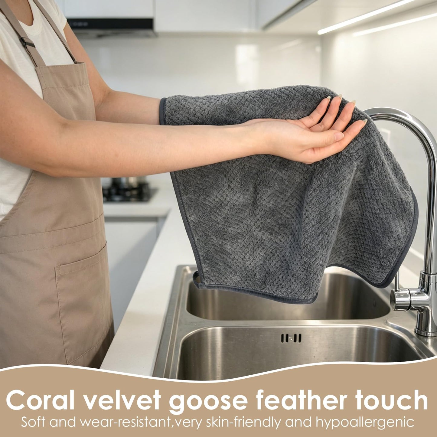 VIVOTE Waffle Weave Microfiber Hand Towels with Hanging Loop Dark Grey