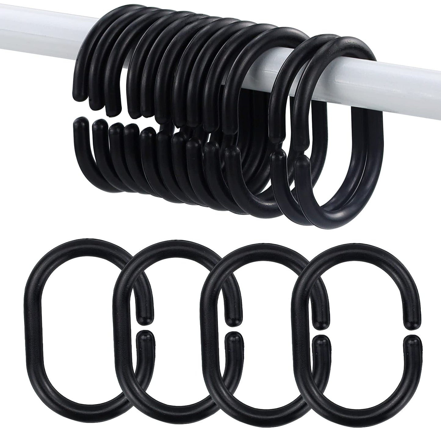 SZCXDKJ 12 Pieces of Bathroom Shower Window Rod Plastic Shower Curtain Ring Hook Sliding Curtain Ring (black)
