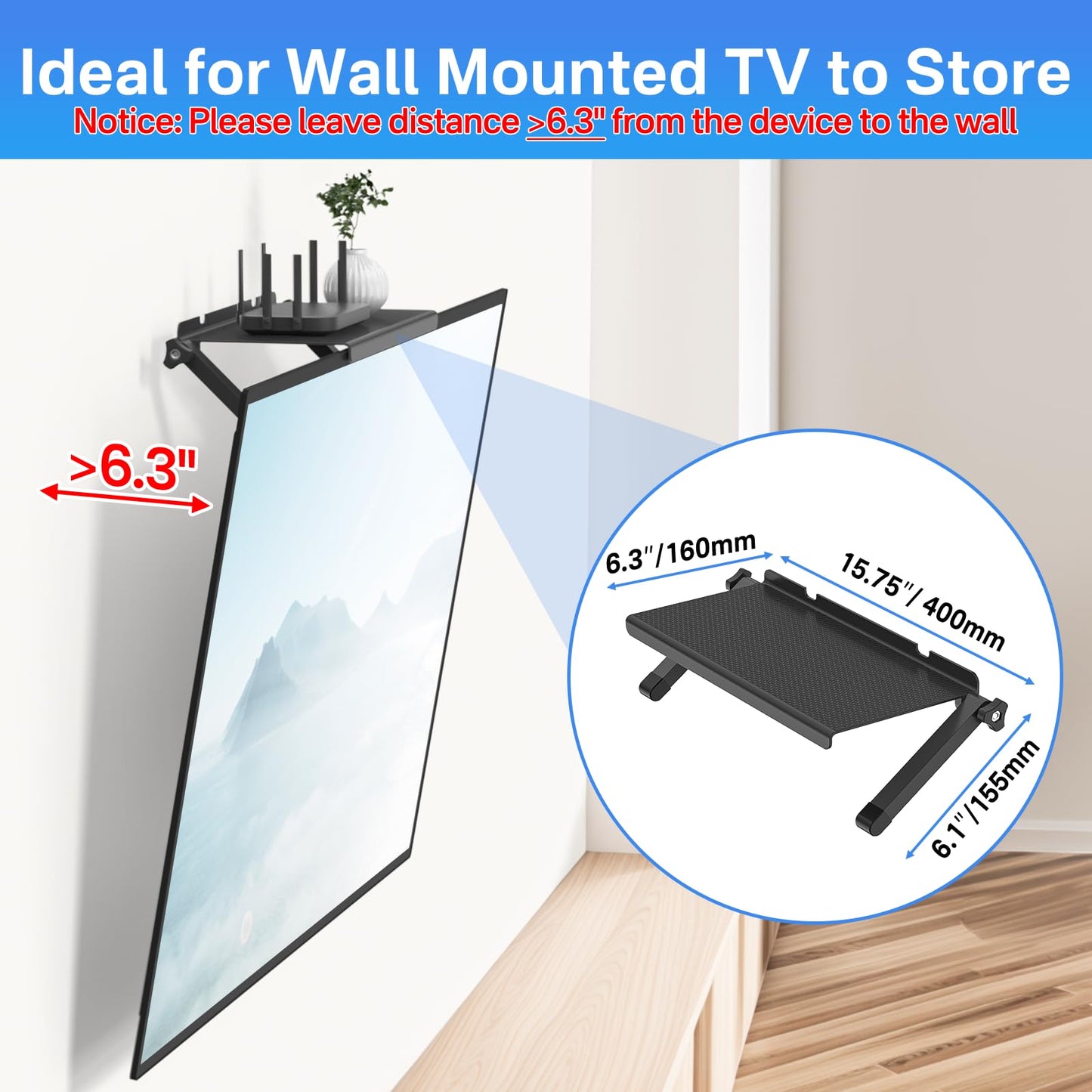 Dinghosen 13-Inch Wide Platform TV Top Shelf - Adjustable Cable Box Shelf for Cable Box, Streaming Devices