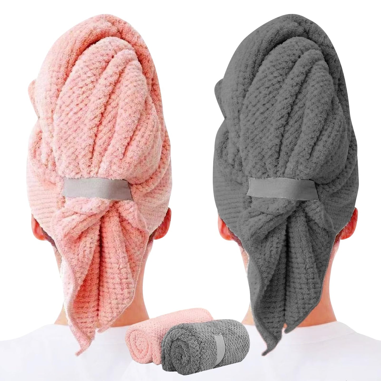 2 Pack Microfiber Hair Drying Towels, 100 x 60cm, Super Absorbent, Super Soft, Fast Drying Turbans Microfiber Hair Towel Wrap for Long, Thick