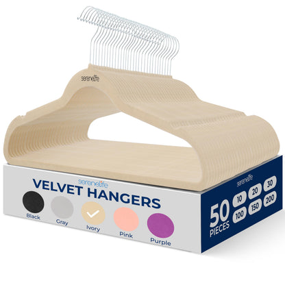 50 Pieces Velvet Hangers - Space Saving Heavy Duty Slim Suit Clothes Hanger Set with 360 Degree Swivel Metal Hook, Can Hold Up to 10 Lbs. For Coats