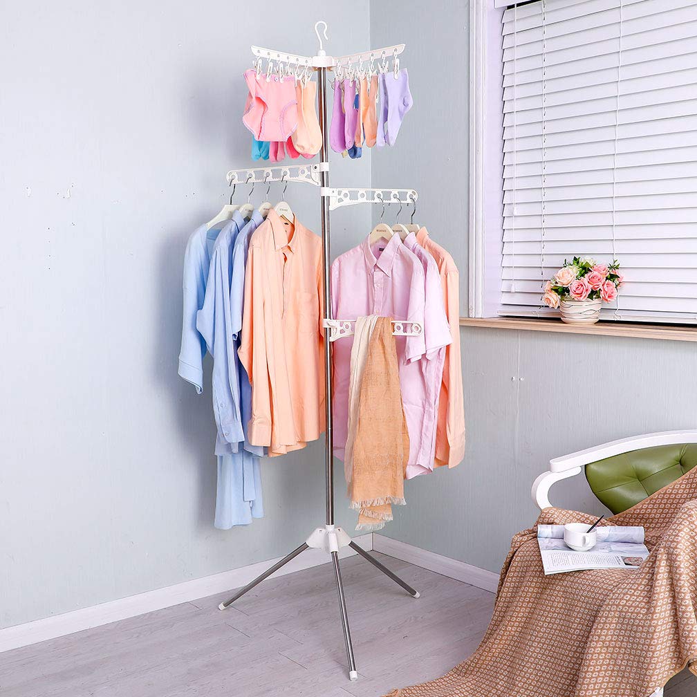 BAOYOUNI Clothes Airer Clothes Drying Rack with 3 Arms and 24 Clothespins