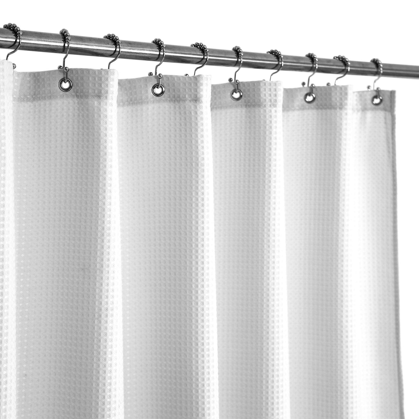 Waffle Weave Fabric Shower Curtain - Spa, Hotel Luxury, Heave Duty, Water Repellent, White - Pique Diamond Pattern, 70" x 72" for Decorative Bathroom