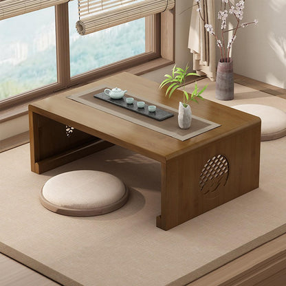 JIANCNGU Bamboo Chinese Tea Floor Table Japanese Foldable Coffee Table Altar Table For Meditation Low Portable Collapsable Tatami Table for Living