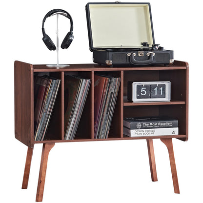 LELELINKY Record Player Stand, 4 Compartments, Holds Up to 220 Records