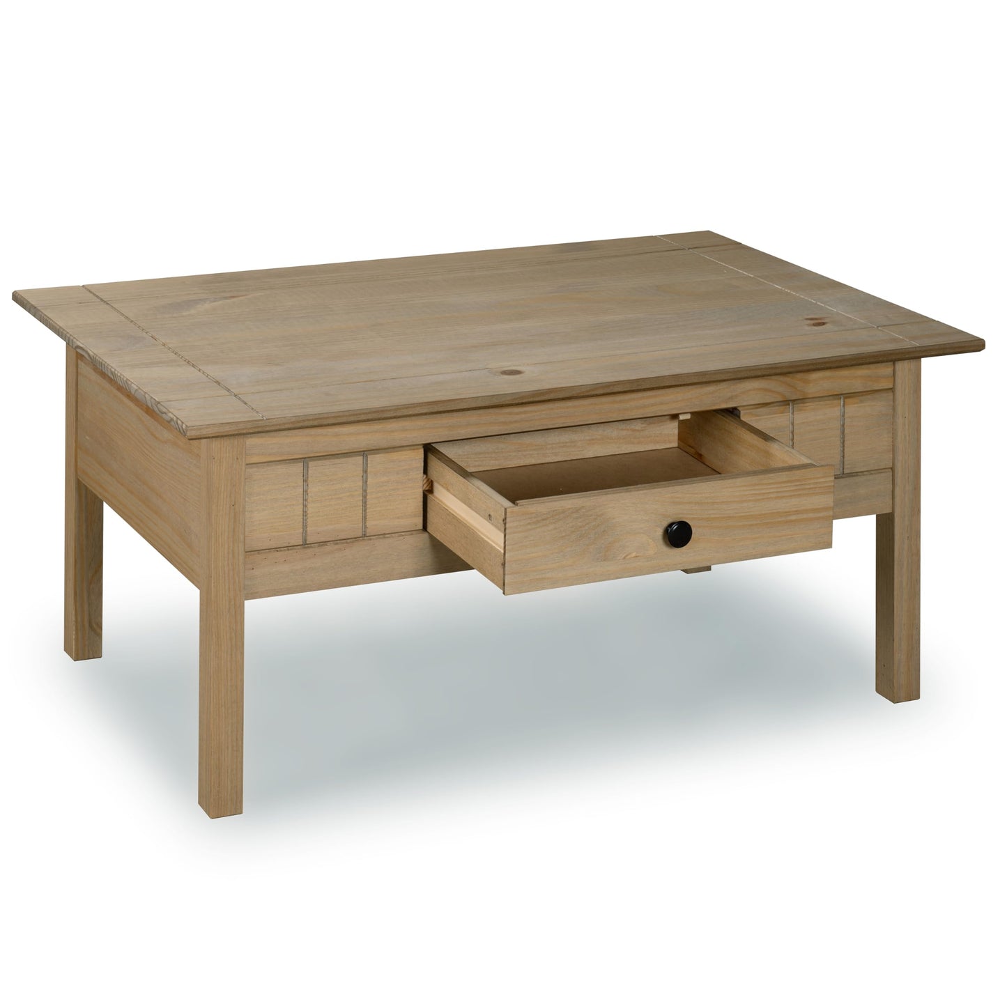 Mews Panama Coffee Table with 1 Drawer Solid Pine Wood Waxed Oak Finish Brown 100 x 60 x 45 cm