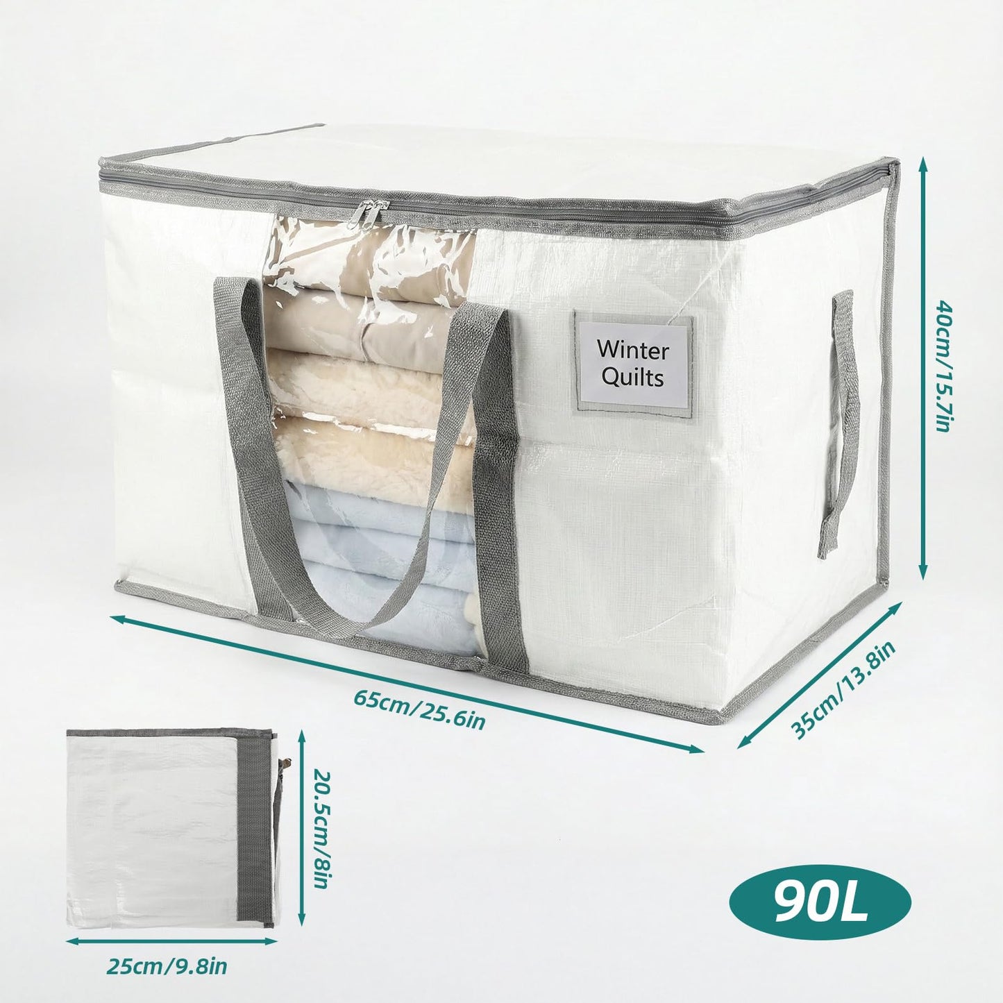 RLAVBL 90L Storage Bags with Zips 4 Pack, Heavy Duty Large Moving Bags with Handles and Label Pocket, Clear Window Packing Laundry Bags for Clothes