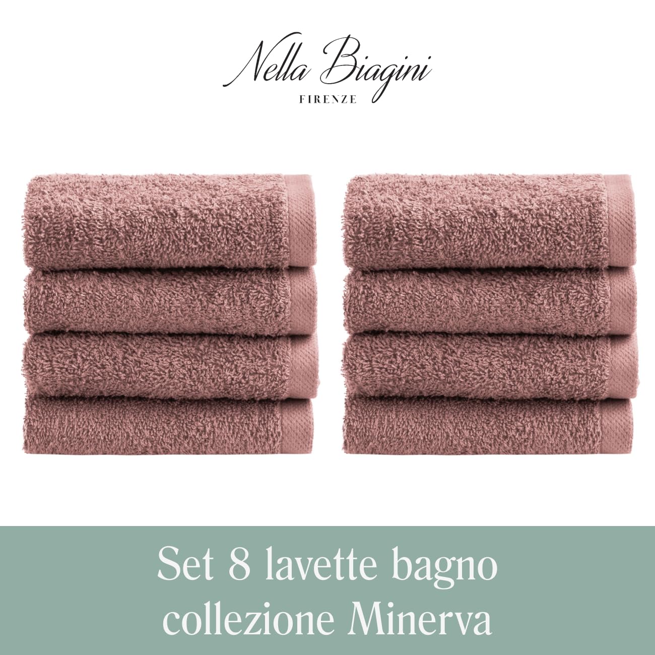 NELLA BIAGINI Minerva Bathroom Washcloths 30 x 30 cm, Set of 8, 100% Pure Terry Cotton, 420 g/m², Soft, Absorbent, Practical, Durable, Solid Colour