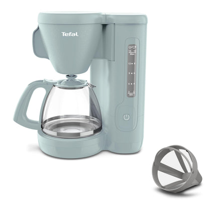 Tefal Morning Filter Coffee Maker - Eucalyptus, 1.25L Capacity, Permanent Reusable Filter, Drip-Stop System, Keep-Warm Function, Easy Fill Water Tank,