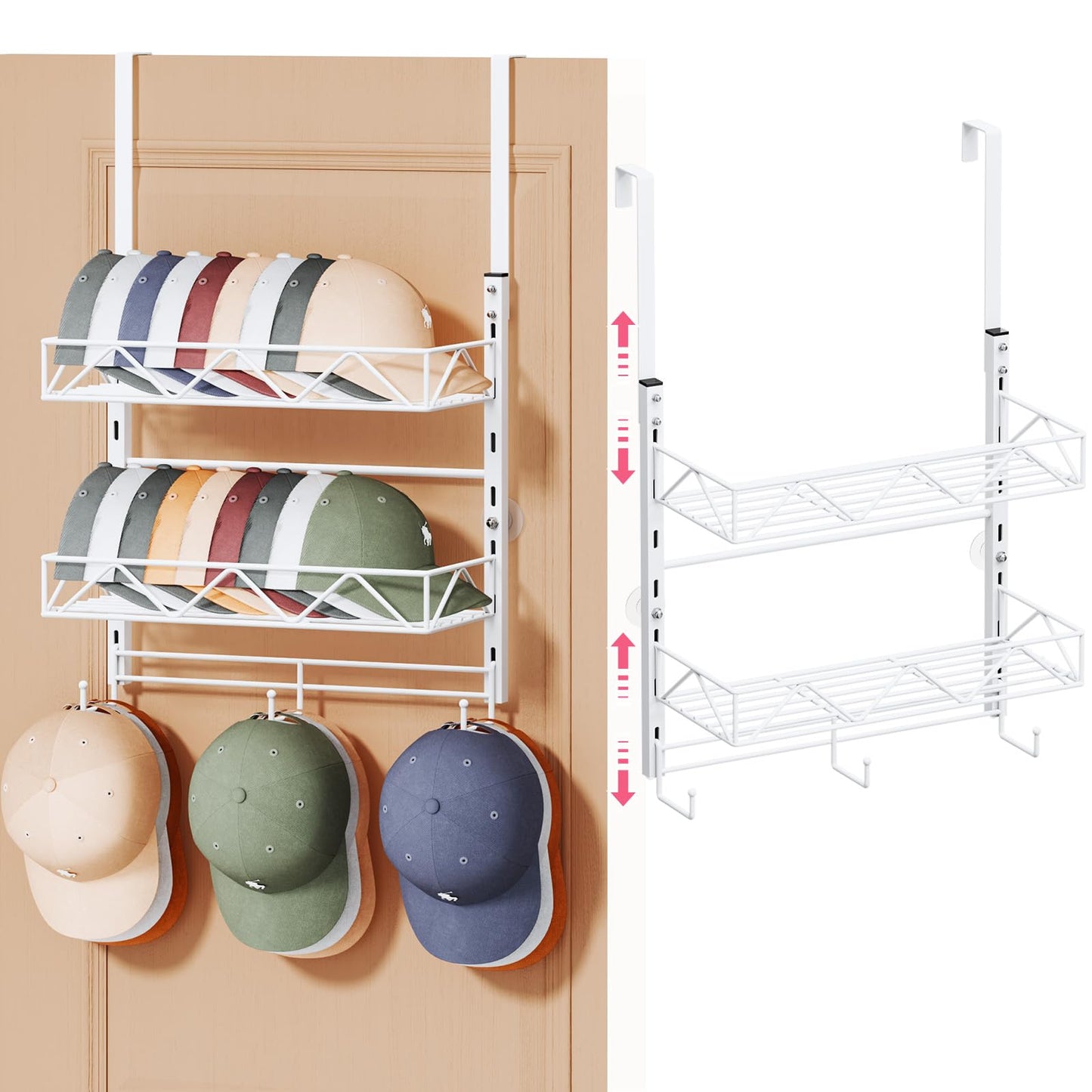 SWTYMIKI 2-Tier Over Door Wall Mount Hat Rack - Baseball Cap Organiser