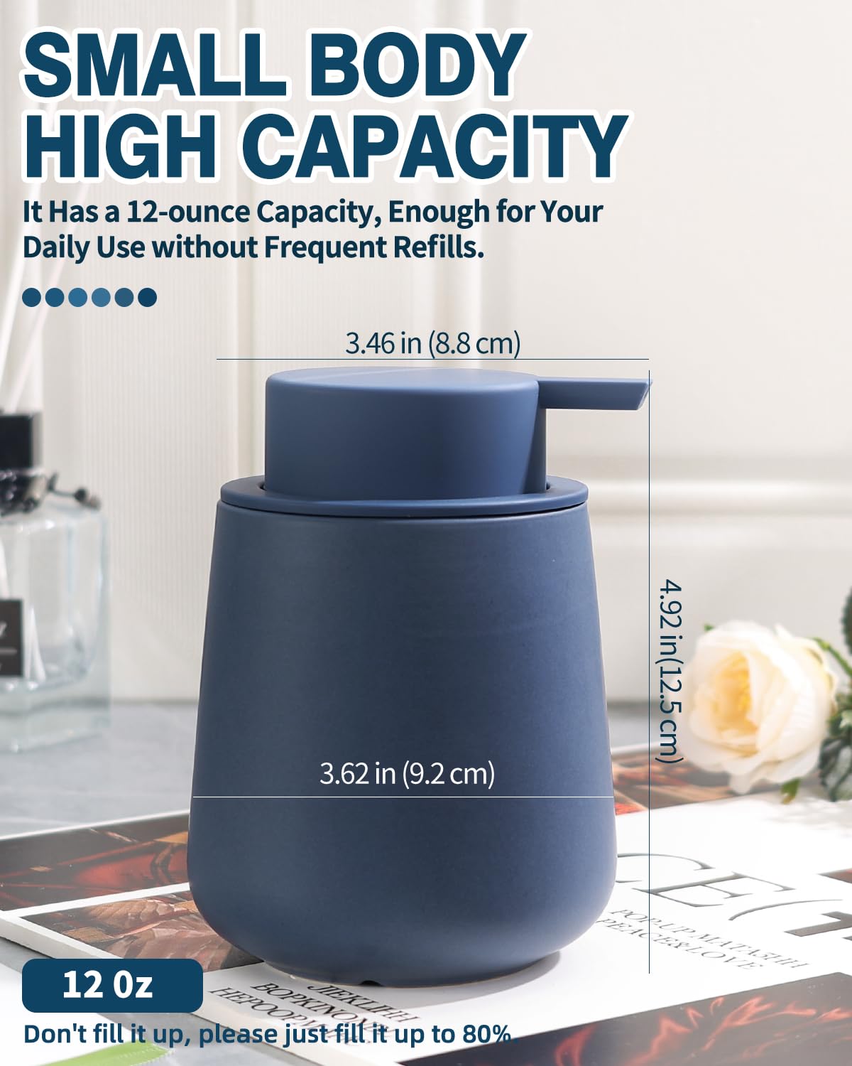 BosilunLife Ceramic Soap Dispenser for Bathroom 12Oz