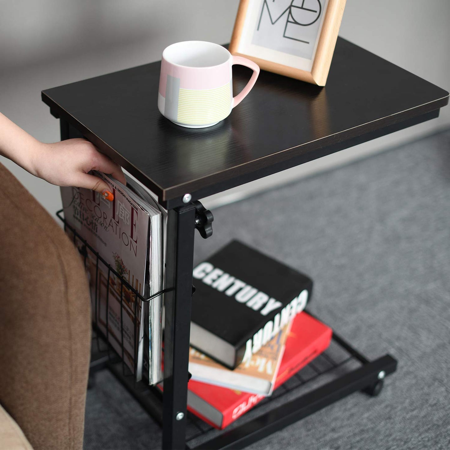 sogesfurniture End Table Sofa Side/Snack/Coffee/Storage/Laptop Trolly Table for Living Room, Bedroom, Balcony, Office, Black BHEU-C6-BK