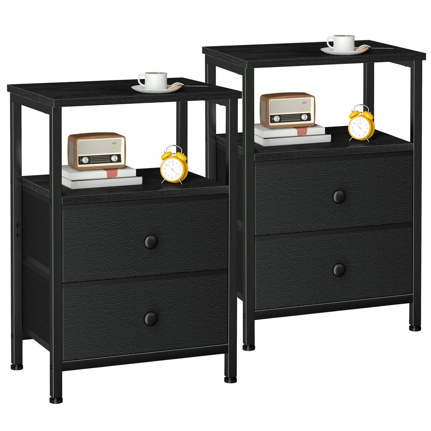 LOAKEKEL Bedside Table, Side Tables Set of 2 with 2 Fabric Drawers